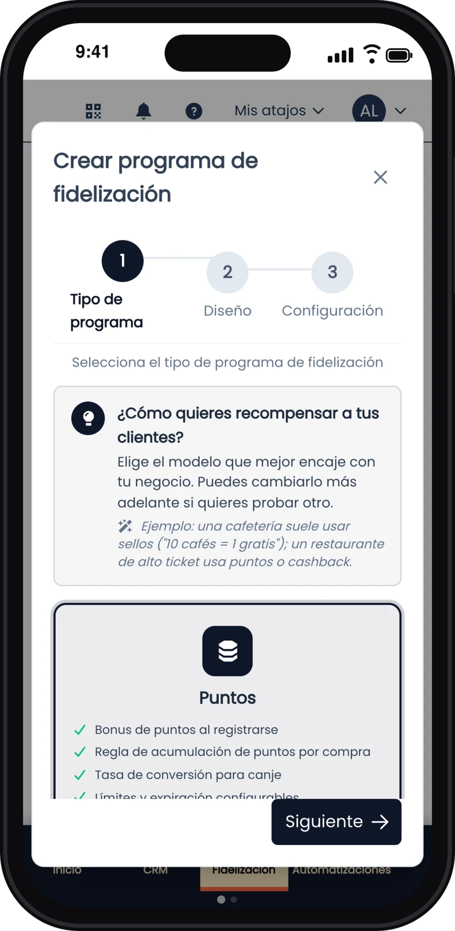 Opciones Puntos y Sellos, con Puntos seleccionado
