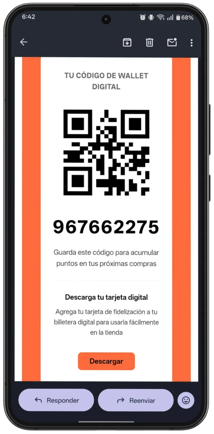 Correo con código de wallet
