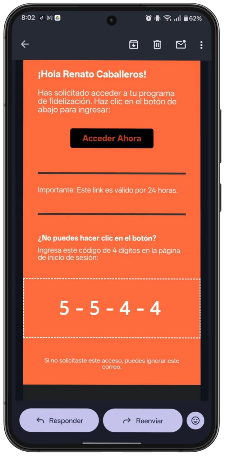 Correo con enlace de acceso