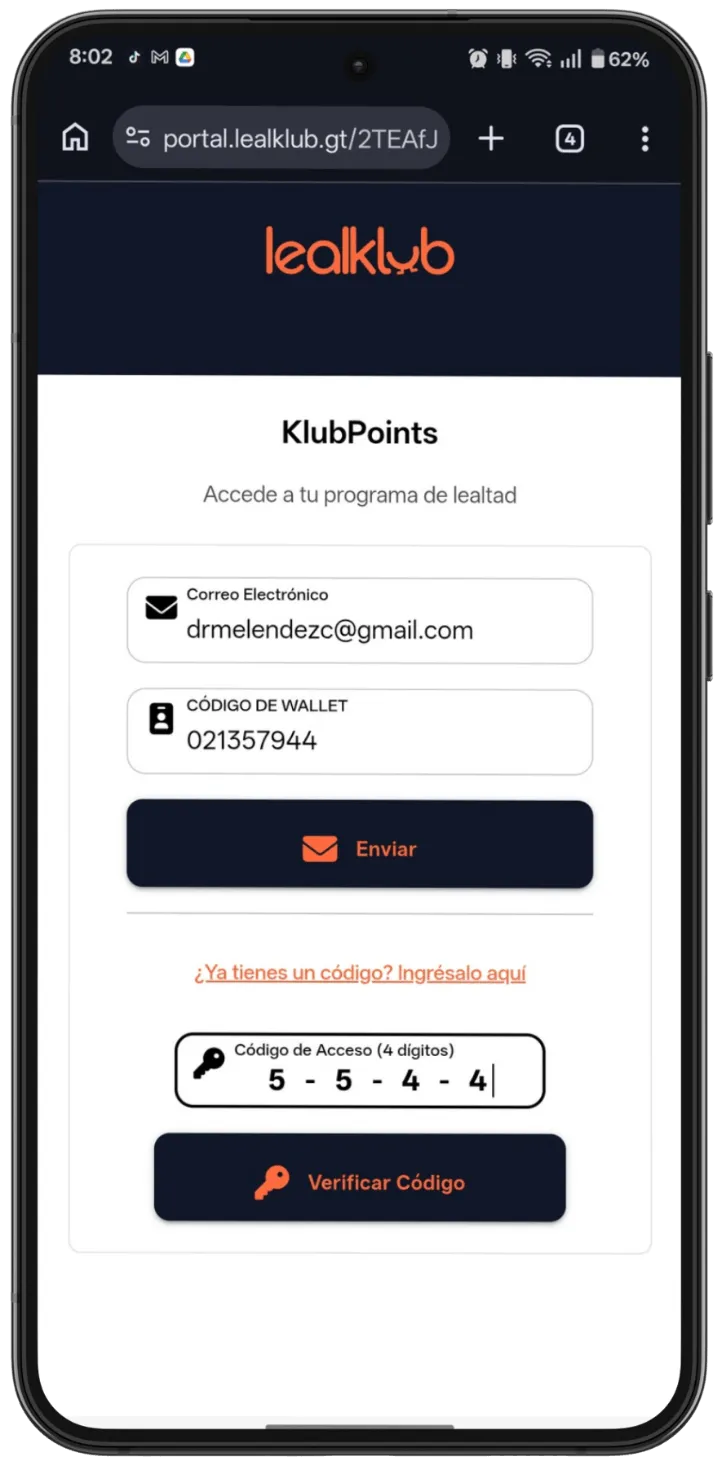 Correo con código de 4 dígitos