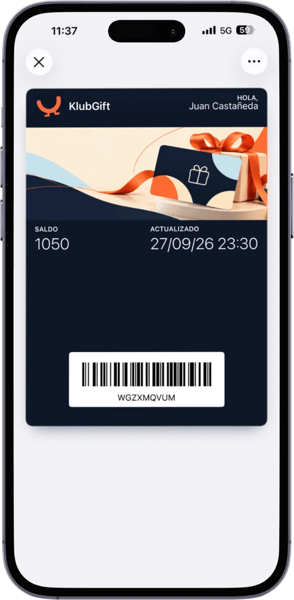 Gift card digital con saldo prepagado en Apple Wallet