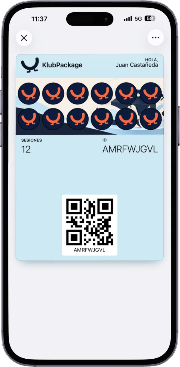 Paquete prepagado digital: 12 sesiones en Apple Wallet